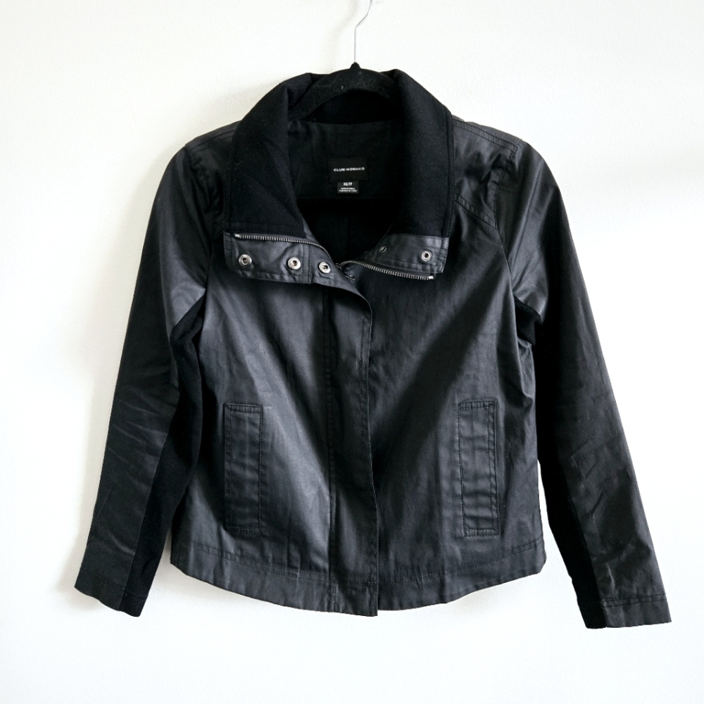 CLUB MONACO I XS Coated Cotton Moto Jacket I black